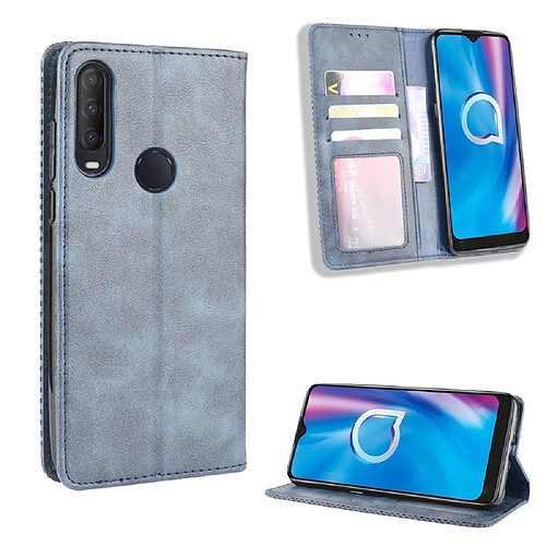 Etui en PU style vintage avec support bleu pour votre Alcatel 1S (2020)/1V (2020)/3L (2020)