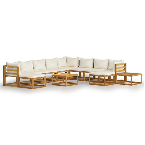 Maison Chic Salon de jardin 12 pcs - Table et chaises d'extérieur - Mobilier/Meubles de jardin Moderne avec coussin Crème Bois d'acacia solide -MN41740