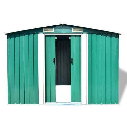 Helloshop26 Abri de jardin cabane cabanon maison de stockage remise extérieur hangar outils robuste métal 257 x 205 x 178 cm vert 02_0022391