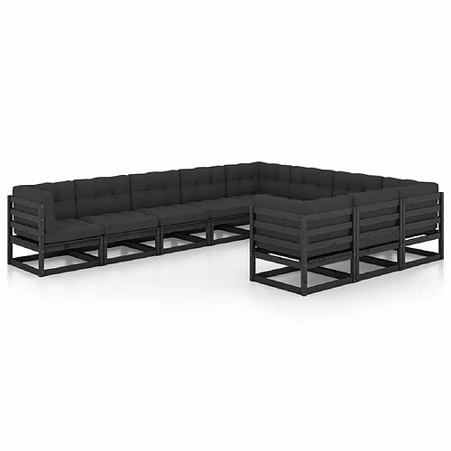 Maison Chic Salon de jardin 10 pcs + coussins - Mobilier/Meubles de jardin - Table et chaises d'extérieur Noir Bois de pin massif -MN37914