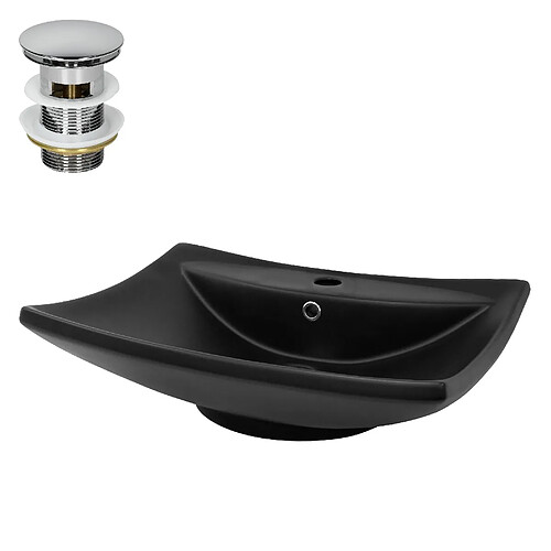 Lavabo avec vidage et trop-plein 61x45,5x18,5 cm noir en céramique ML-Design