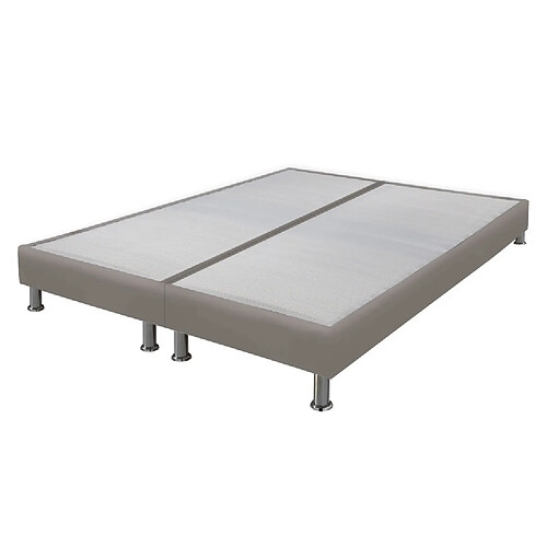 Ebac Sommier tapissier + jeu de pieds 90+90x200 Omega simili taupe 18 lattes