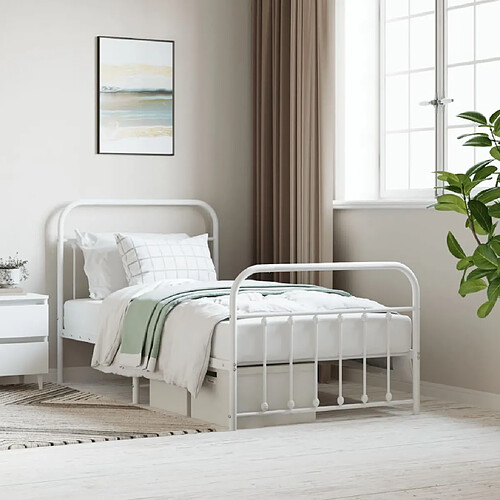 Maison Chic Lit adulte - Lit simple Cadre de lit métal avec tête de lit/pied de lit,Structure du lit Contemporain pour chambre blanc 100x190cm -MN85367