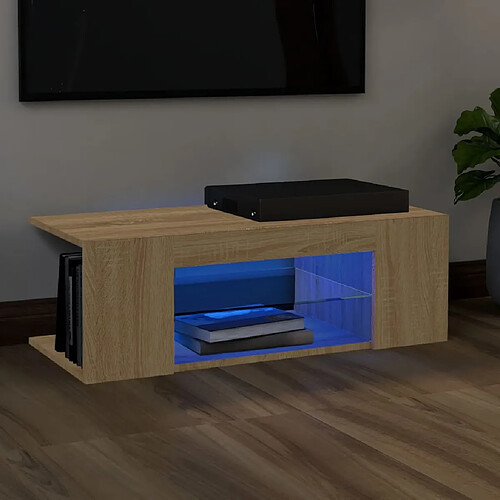 vidaXL Meuble TV avec lumières LED chêne sonoma 90x39x30 cm