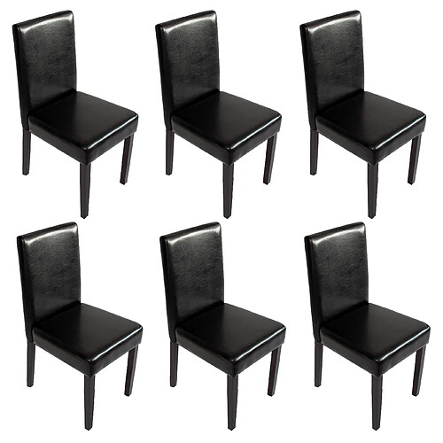 Mendler Lot de 6 chaises de séjour Littau ~ simili-cuir, noir, pieds foncés