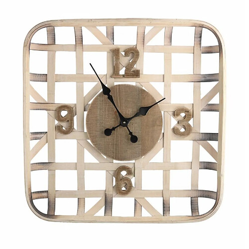 Webmarketpoint Horloge murale en bois naturel carré cm 60,5 x 60,5 x 9