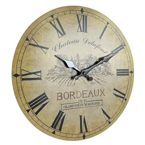 L'Héritier Du Temps Horloge Murale Pendule Ronde de Cuisine ou Salon en Bois et Papier Chateau Delafont Bordeaux 4x34x34cm