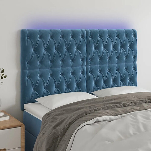 Maison Chic Tête de lit scandinave à LED,meuble de chambre Bleu foncé 144x7x118/128 cm Velours -MN62106