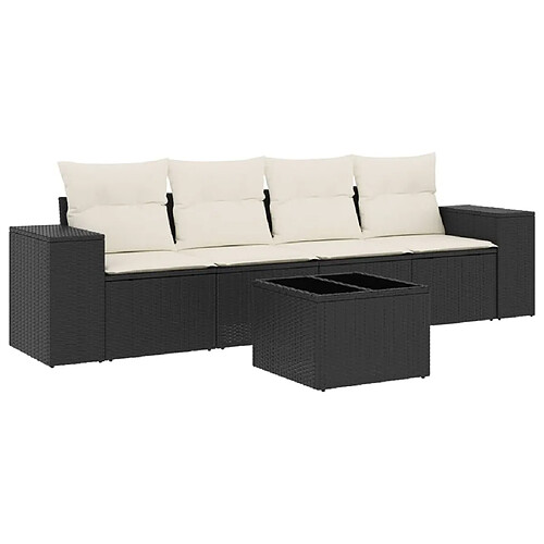 Maison Chic Ensemble de 5 Tables et chaises d'extérieur avec coussins,Salon de jardin noir résine tressée -GKD536287