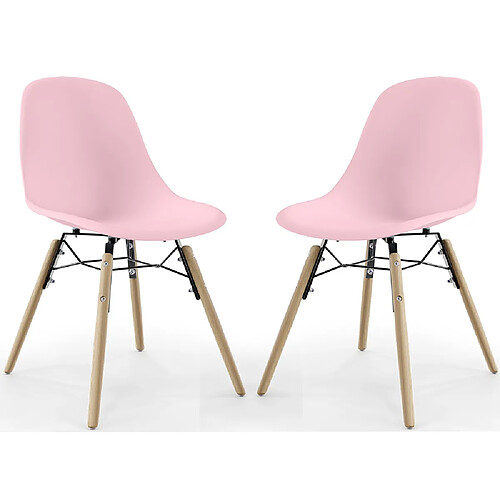 ICONIK INTERIOR Chaise de Salle à Manger - Design Scandinave - Pieds en Bois - Lot de 2 - Skögur Rose pâle