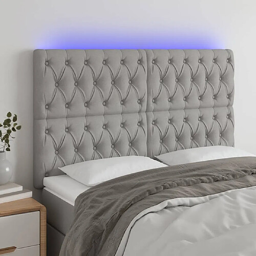 Maison Chic Tête de lit scandinave à LED,meuble de chambre Gris clair 144x7x118/128 cm Tissu -MN80063