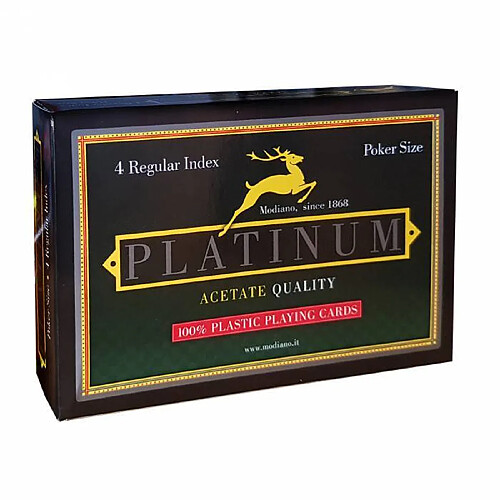 Duo Pack Modiano ""PLATINUM"" 4 index - 2 jeux de 55 cartes 100% plastique - format poker - 4 index standards