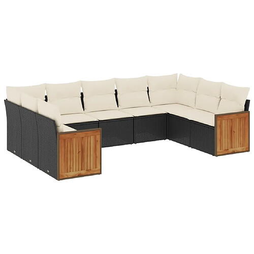 Maison Chic Salon de jardin 9 pcs avec coussins | Ensemble de Table et chaises | Mobilier d'Extérieur noir résine tressée -GKD31484