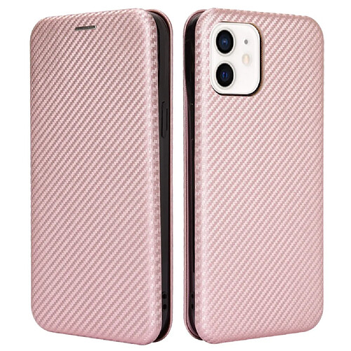 Coque en TPU + PU en fibre de carbone anti-empreintes digitales, magnétique or rose pour votre Apple iPhone 13 6.1 pouces