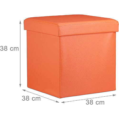 Helloshop26 Tabouret pouf banquette pliant meuble de rangement stable synthétique 38 cm orange 13_0002806_6