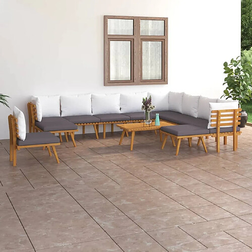 vidaXL Salon de jardin 12 pcs avec coussins Bois d'acacia solide