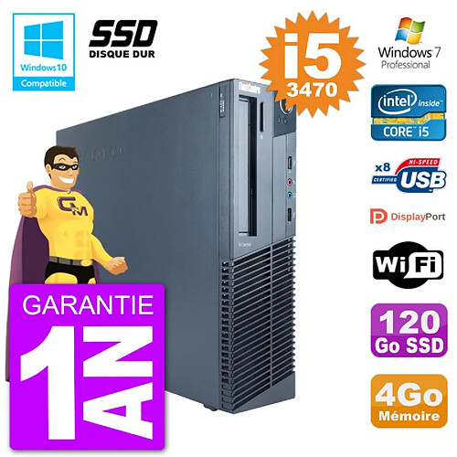 PC Lenovo ThinkCentre M82 SFF i5-3470 RAM 4Go SSD 120Go Graveur DVD Wifi W7 · Occasion