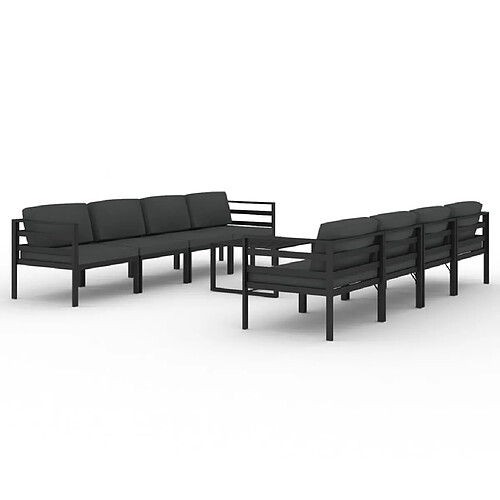 Maison Chic Ensemble Tables et chaises d'extérieur 9 pcs avec coussins,Salon de jardin Aluminium Anthracite -GKD910587