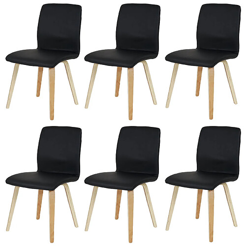 Mendler Lot de 6 chaises de séjour Bendorf, style rétro, pieds clairs ~ similicuir, noir