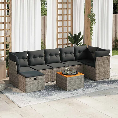 vidaXL Salon de jardin 8 pcs avec coussins gris résine tressée