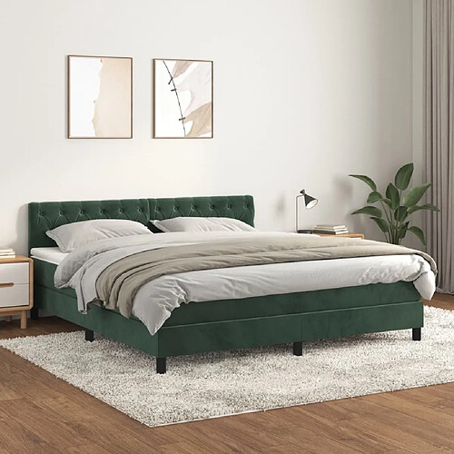 vidaXL Sommier à lattes de lit et matelas Vert foncé 160x200cm Velours