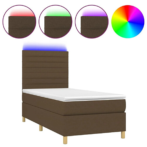 Maison Chic Lit adulte- Lit + matelas,Sommier à lattes de lit et matelas et LED Marron foncé 90x190cm -GKD49039