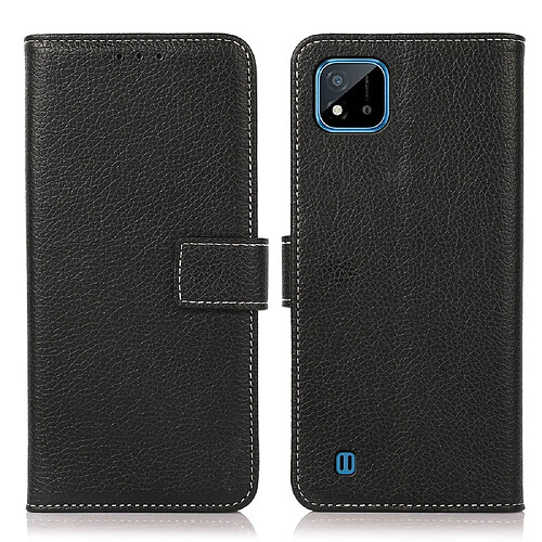 Etui en PU texture litchi, fermeture magnétique avec support, noir pour votre Realme C20/C11 (2021)