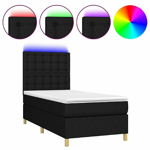 Maison Chic Lit adulte- Lit + matelas,Sommier à lattes de lit et matelas et LED Noir 90x190 cm Tissu -GKD12193