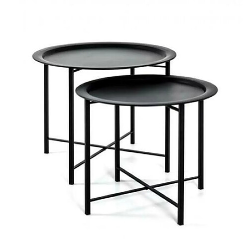 Pegane Lot de 2 tables coloris noir - H 44/49 x Ø 52/ 62 cm