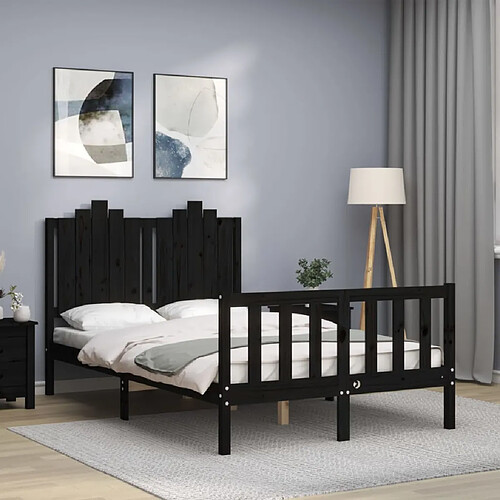 Maison Chic Lit adulte - Cadre Structure de lit avec tête de lit Contemporain noir 120x200 cm bois massif -MN14442