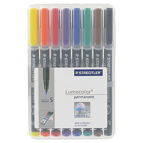 Stylo feutre permanent Staedtler Lumocolor 313 "dry safe" couleurs assorties 0,4 mm - Pochette de 8