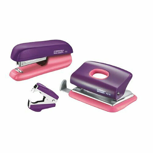 Rapid Funky Set scolaire complet de Agrafeuse manuelle + Perforateur + ôte-agrafe Violet/Rose