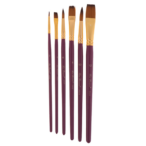 6Set Artist Nylon Pinceau Set pour aquarelle acrylique peinture à l'huile violet