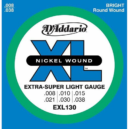 D'Addario Cordes en nickel pour guitare électrique D'Addario EXL130, Extra Super Light, 8-38