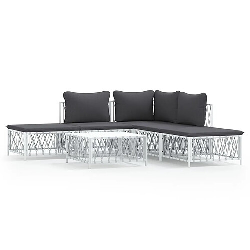 Maison Chic Salon de jardin 6 pcs avec coussins - Table et chaises d'extérieur - Mobilier/Meubles de jardin Moderne blanc acier -MN16199