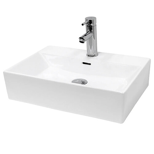 Ecd Germany Vasque en céramique blanc avec bonde de vidage pour salle de bain 515x360x130 mm