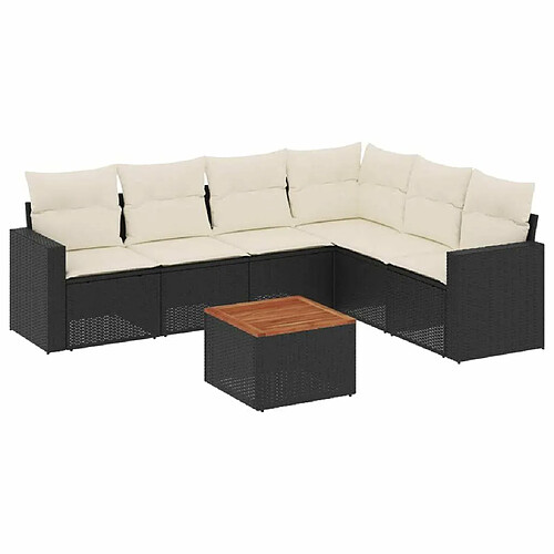 Maison Chic Salon de jardin 7 pcs avec coussins | Ensemble de Table et chaises | Mobilier d'Extérieur noir résine tressée -GKD25598