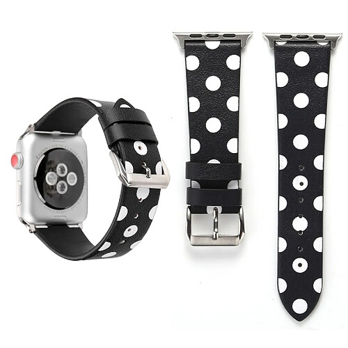 Wewoo Bande de montre-bracelet en cuir véritable motif à pois pour Apple Watch série 3 & 2 & 1 42mm noir + blanc