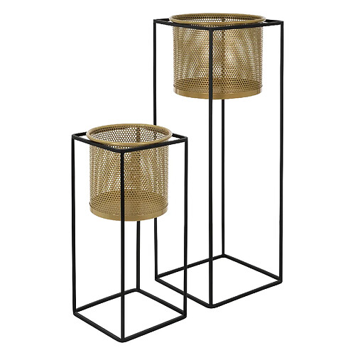 ML-Design 2x Support de plantes noir/or en acier 47 et 71 cm pots de fleurs décoratifs