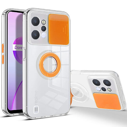 Coque en TPU anti-chute avec béquille en anneau et glissière pour appareil photo pour votre Realme C31 - orange