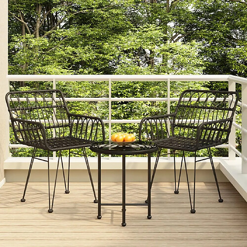 Salle à manger de jardin 3 pcs,Table et chaise à dîner Noir Résine tressée -MN76081