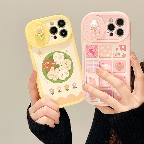 GUPBOO Étui pour iPhone12 Étui de téléphone de dessin animé de lapin de fleur d'été en silicone