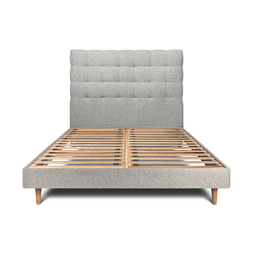 Sommeil de plomb Lit 135x190cm avec tête de lit capitonnée bouclette et sommier kit Gris - Hauteur totale : 29cm