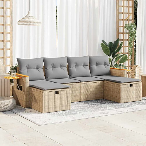 vidaXL Salon de jardin avec coussins 6 pcs beige résine tressée