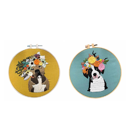 2 Kits de Broderie DIY au Point de Croix Fait à la Main Travaux d'Aiguille en Motif de Chiots Mignons pour Décoration de Maison