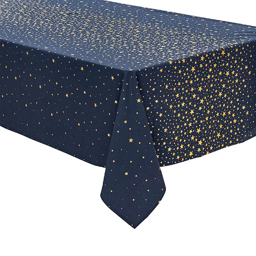 Atmosphera, Createur D'Interieur Nappe de Noël rectangulaire motifs étoiles - L. 140 x 360 cm - Bleu et doré