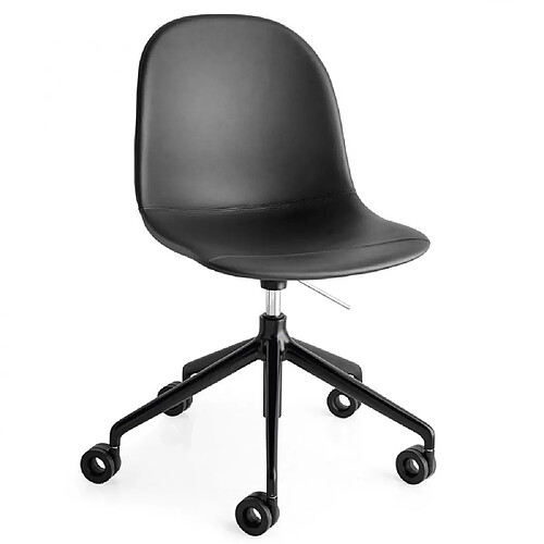 Inside 75 Chaise bureau pivotant ACADEMY 360 structure aluminium assise aspect cuir noir