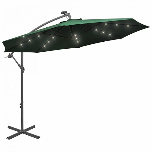 vidaXL Parasol avec éclairage LED 300 cm Poteau en métal Vert