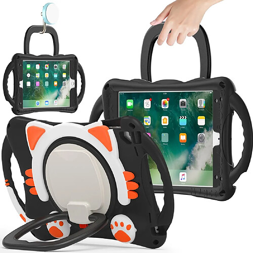 Coque en TPU antichoc avec béquille rotative noir/orange pour votre iPad 9.7-pouces (2018)/(2017)/Pro 9.7 pouces (2016)/Air 2