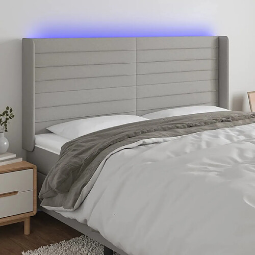 Maison Chic Tête de lit scandinave à LED,meuble de chambre Gris clair 203x16x118/128 cm Tissu -MN65503